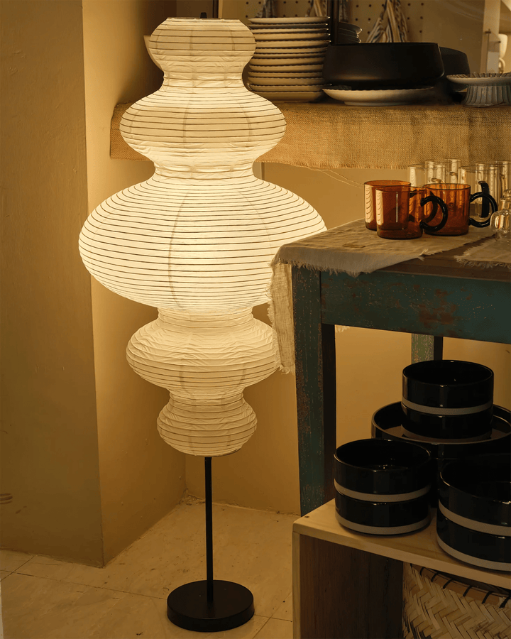 Metal Floor Lamp - Paper Lamp with Elegant Shade for Dining Room