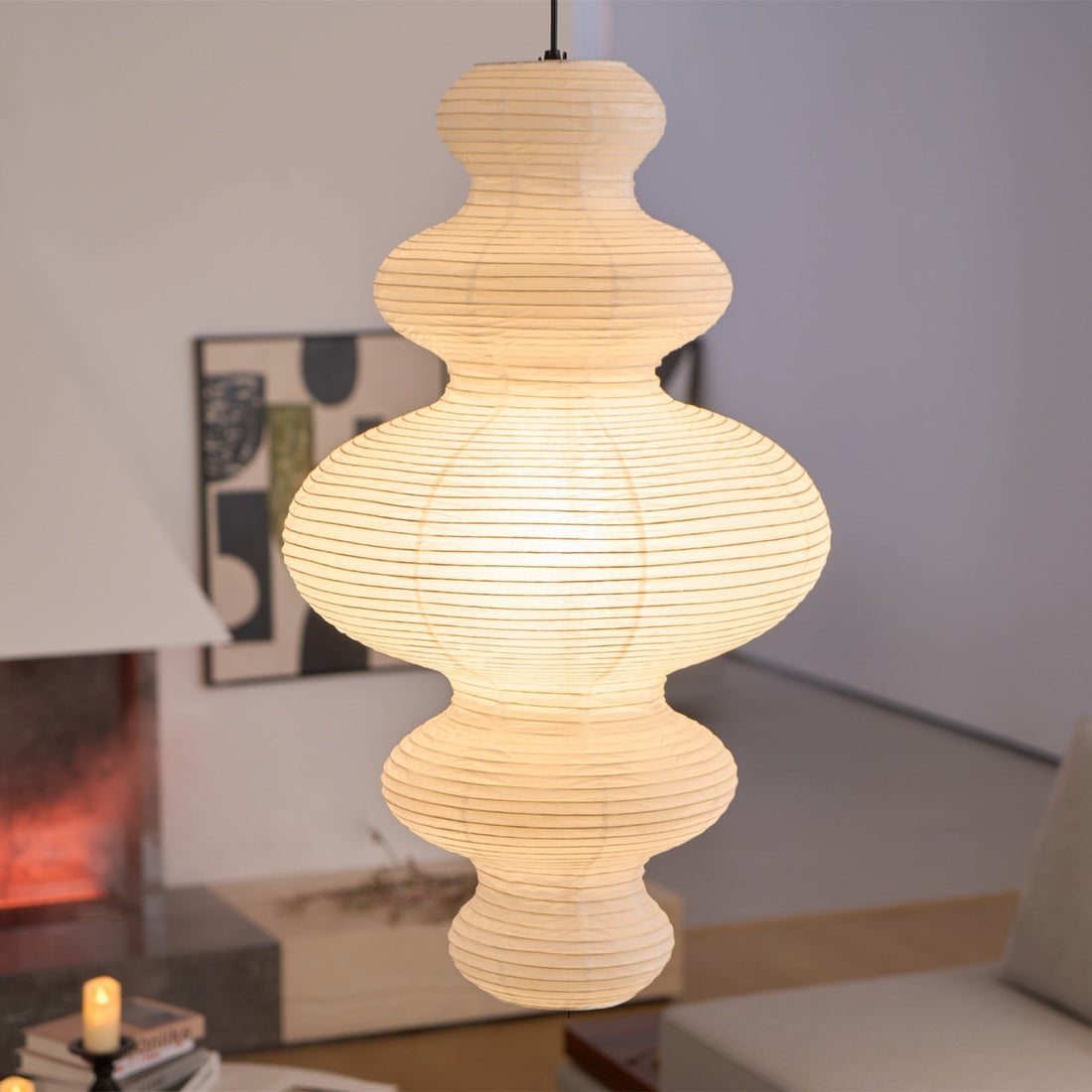Sculptural Rice Paper Pendant Lamp - Luxurious Lamp for Bedroom