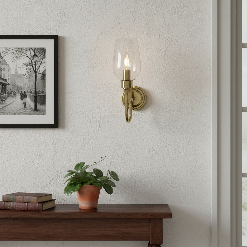 Clarione Art Deco Wall Light with Clear Glass Shade – Modern Metal Design for Hallways
