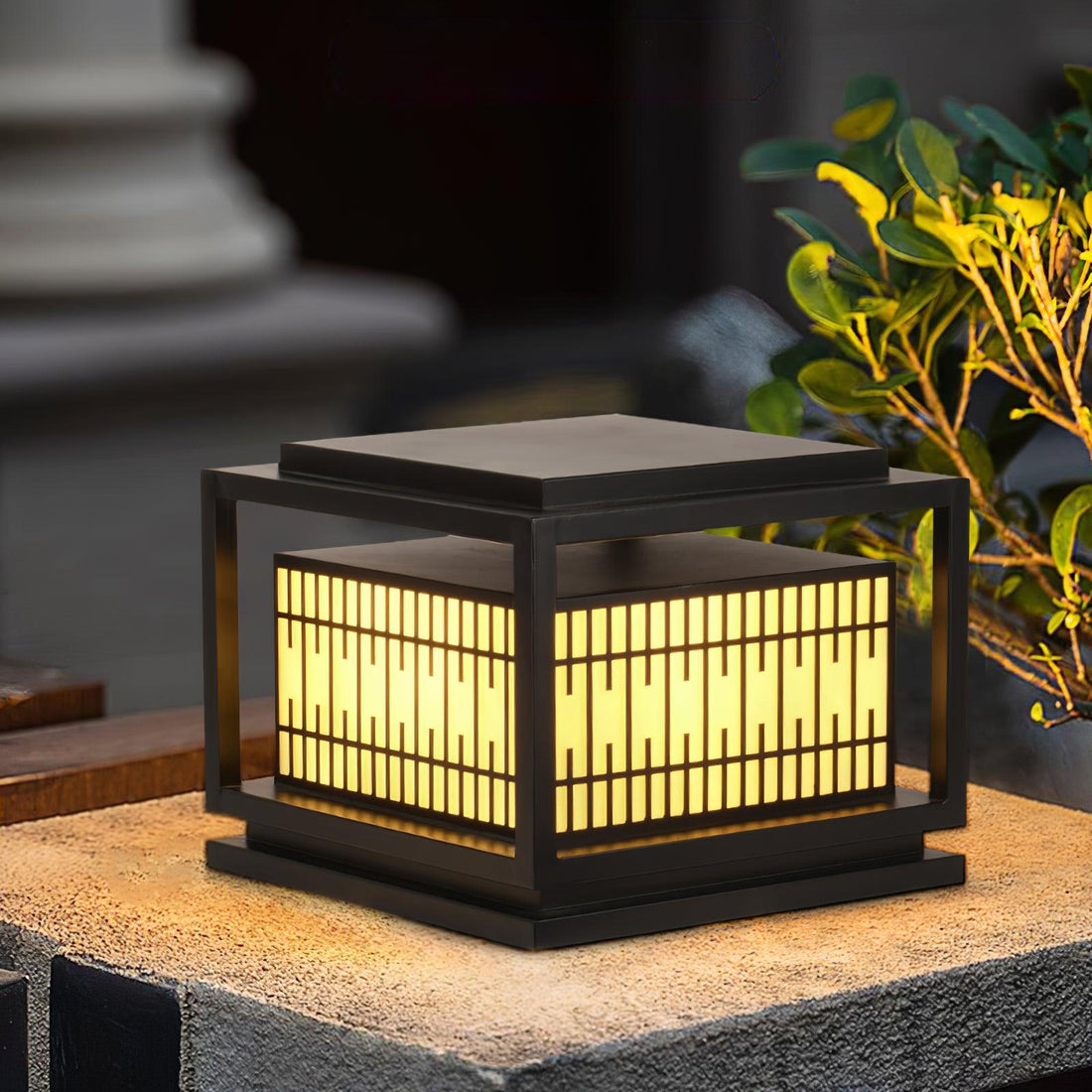Frosted Alabaster Window Grille Light - Metal Outdoor Post Lamp