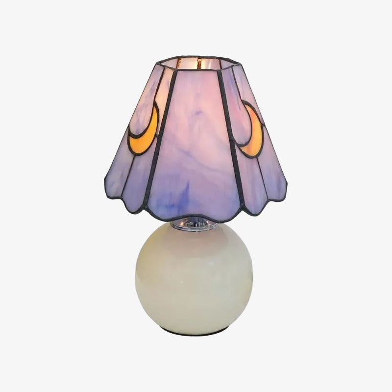Stellum Mushroom Moon Stained Glass Table Lamp Artistic Accent Light Ceramic Base for Living Spaces