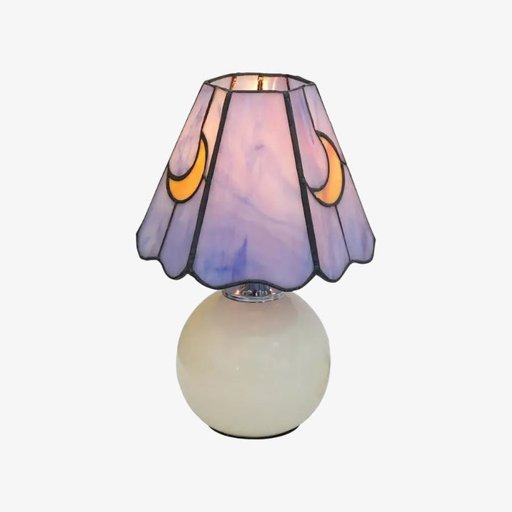 Stellum Mushroom Moon Stained Glass Table Lamp Artistic Accent Light Ceramic Base for Living Spaces