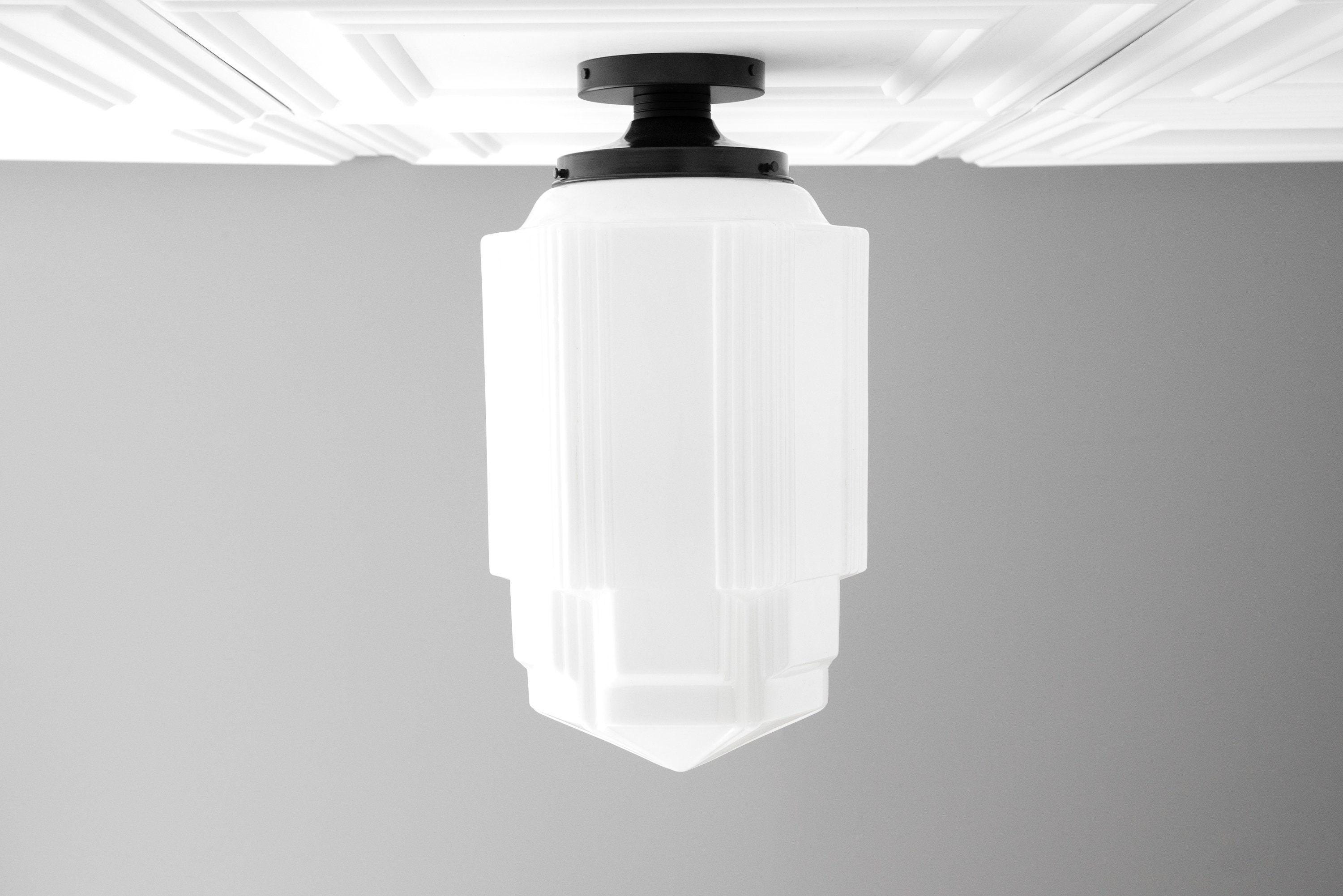 Geotower Glass Brass Pendant – Opal Globe Art Deco Hanging Light