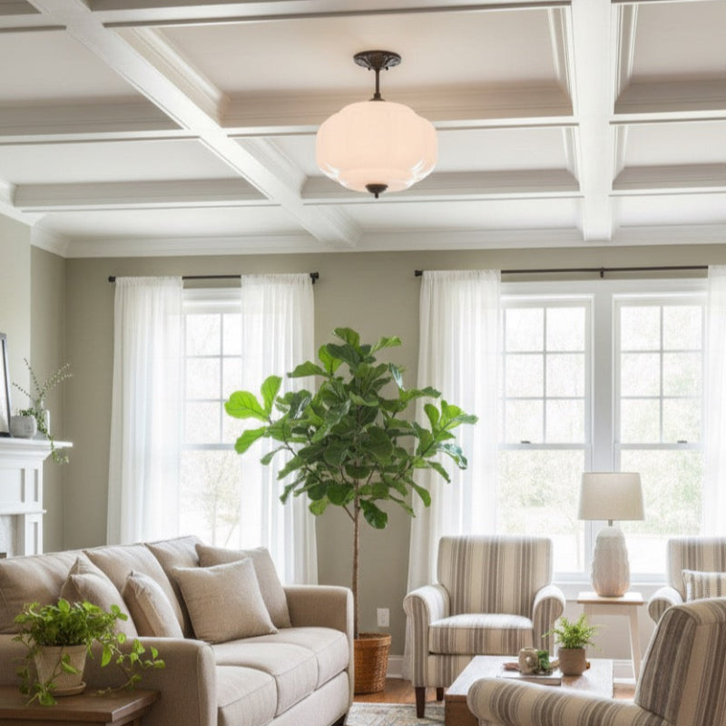 Vintage Milk Glass Eloise Semi-Flush Mount Pendant Light