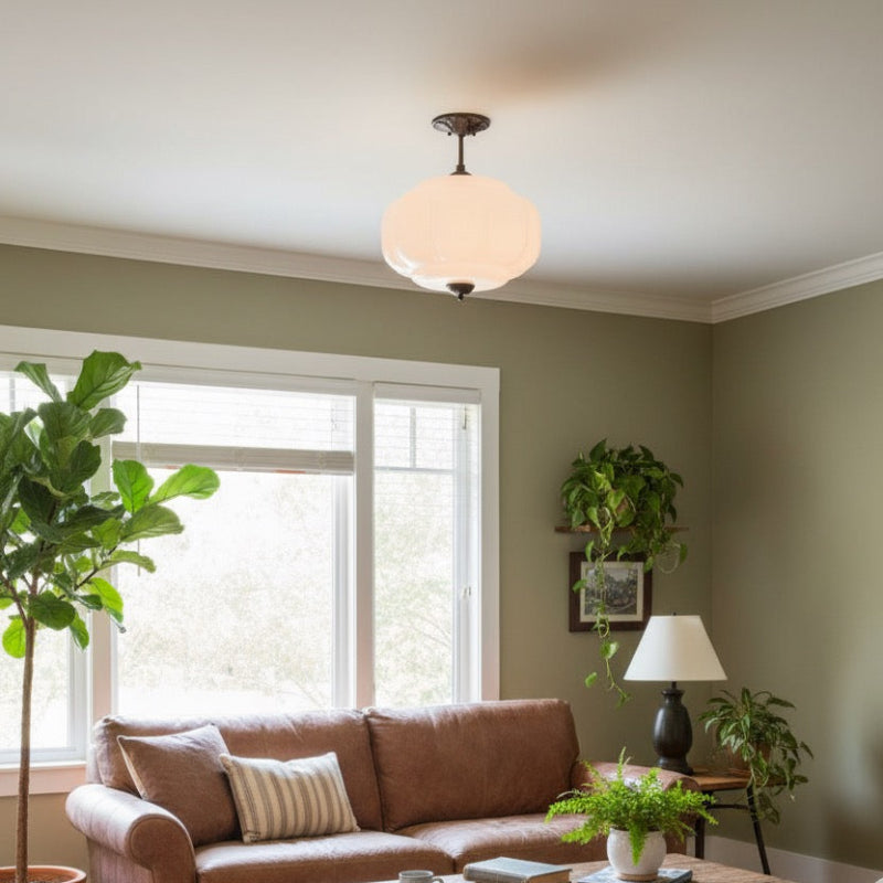 Vintage Milk Glass Eloise Semi-Flush Mount Pendant Light