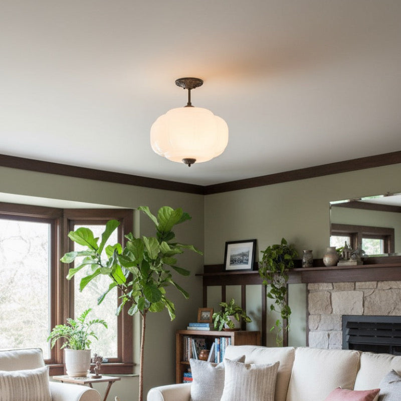 Vintage Milk Glass Eloise Semi-Flush Mount Pendant Light