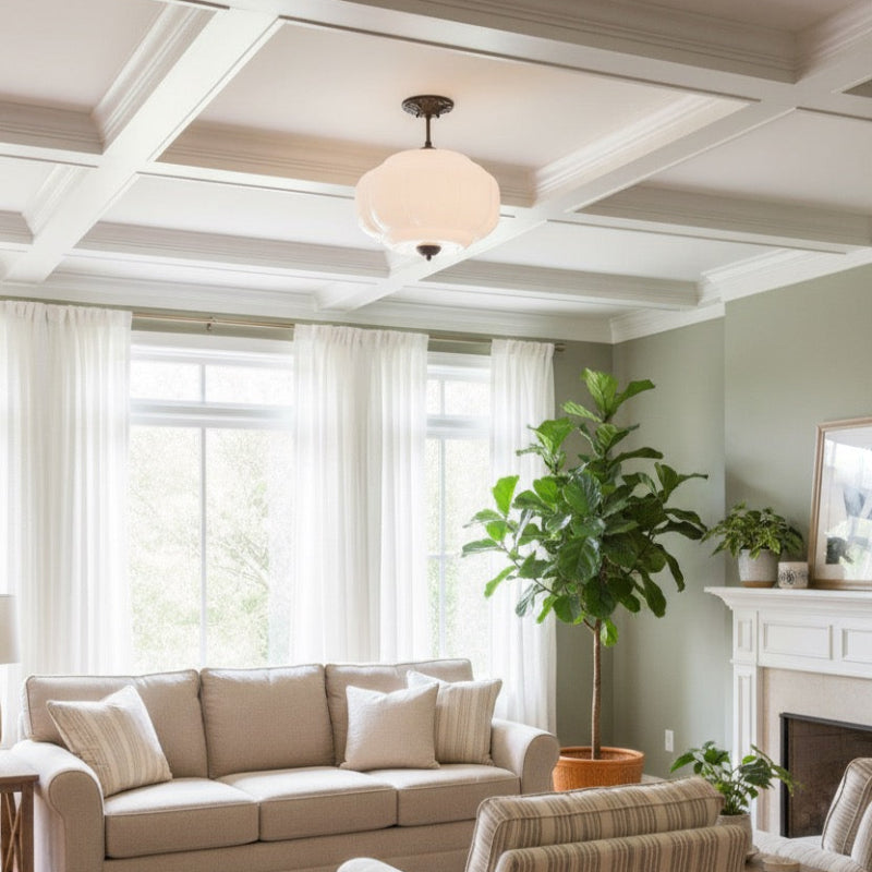 Vintage Milk Glass Eloise Semi-Flush Mount Pendant Light