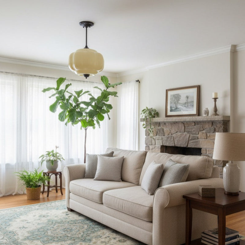 Vintage Milk Glass Eloise Semi-Flush Mount Pendant Light