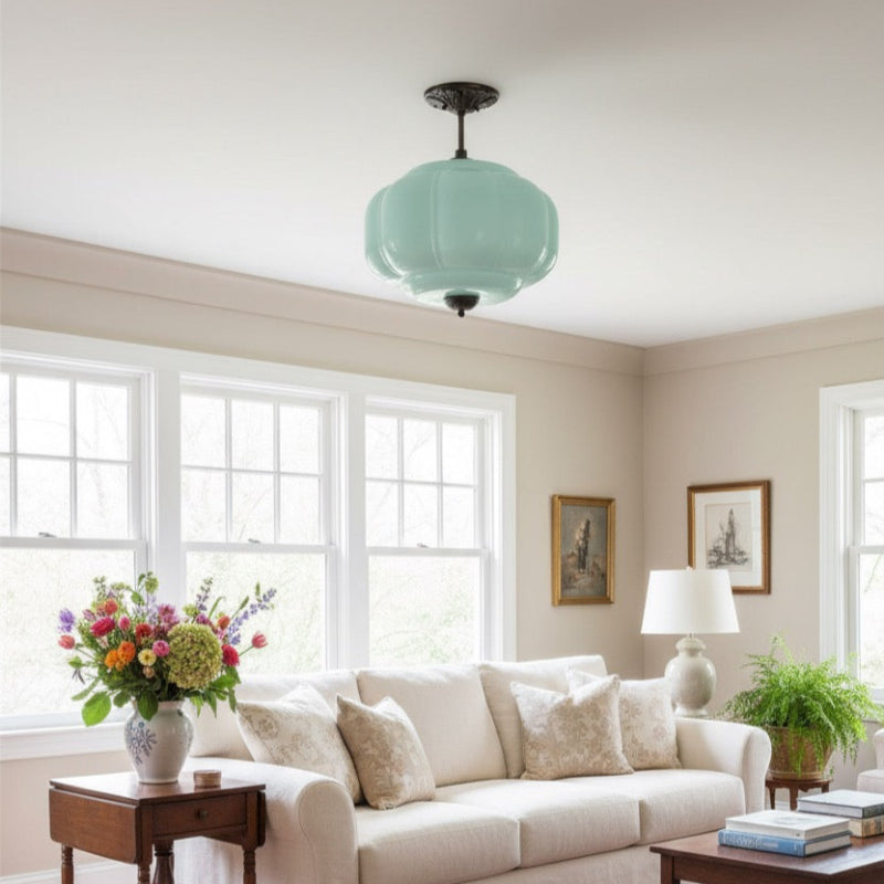 Vintage Milk Glass Eloise Semi-Flush Mount Pendant Light