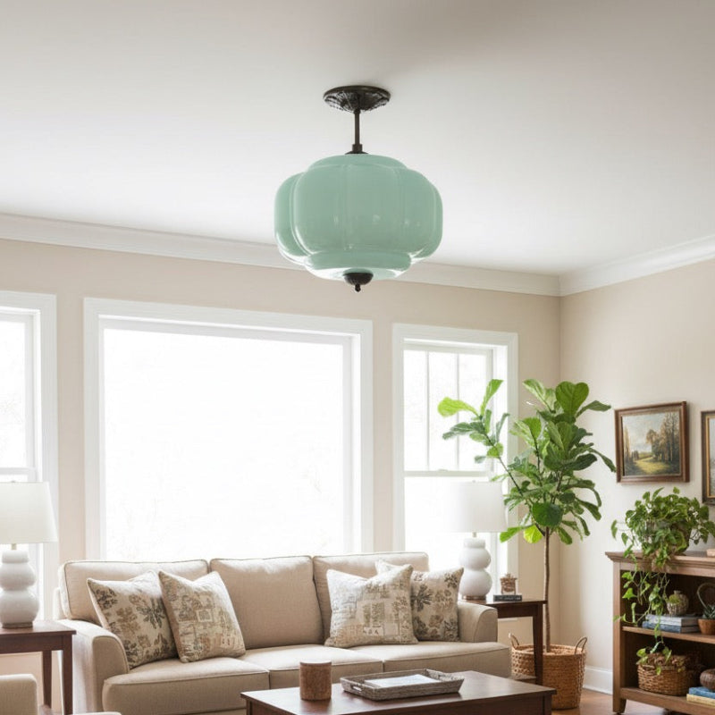 Vintage Milk Glass Eloise Semi-Flush Mount Pendant Light