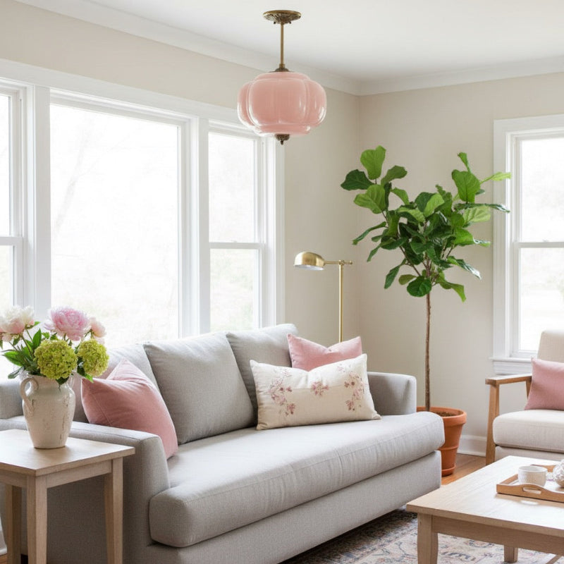 Vintage Milk Glass Eloise Semi-Flush Mount Pendant Light