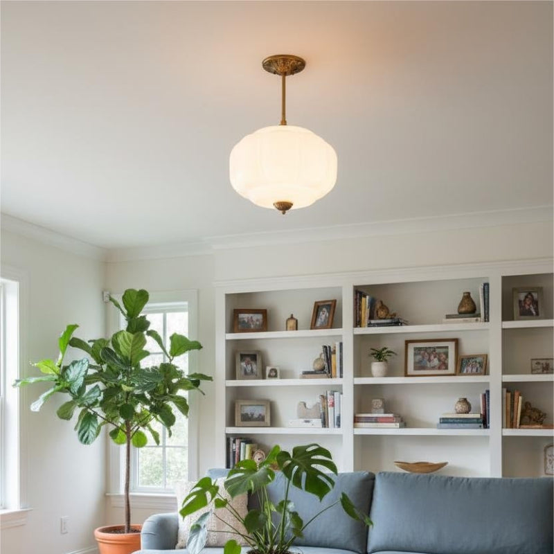 Vintage Milk Glass Eloise Semi-Flush Mount Pendant Light