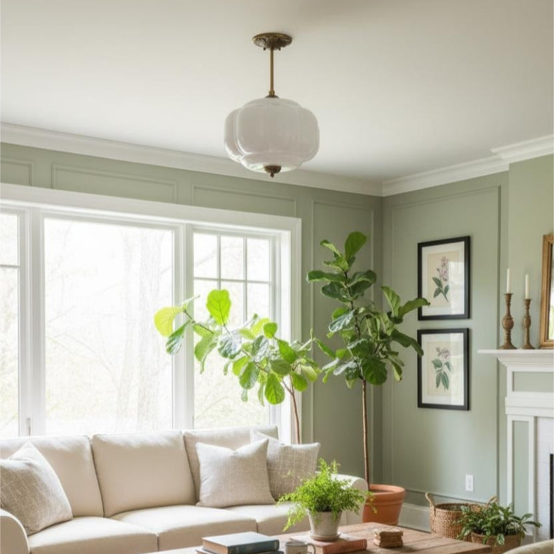 Vintage Milk Glass Eloise Semi-Flush Mount Pendant Light