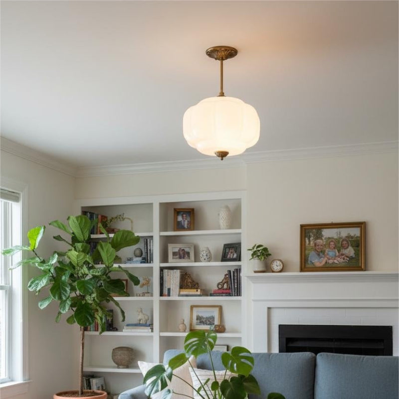 Vintage Milk Glass Eloise Semi-Flush Mount Pendant Light