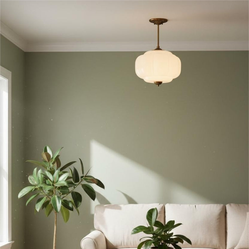 Vintage Milk Glass Eloise Semi-Flush Mount Pendant Light