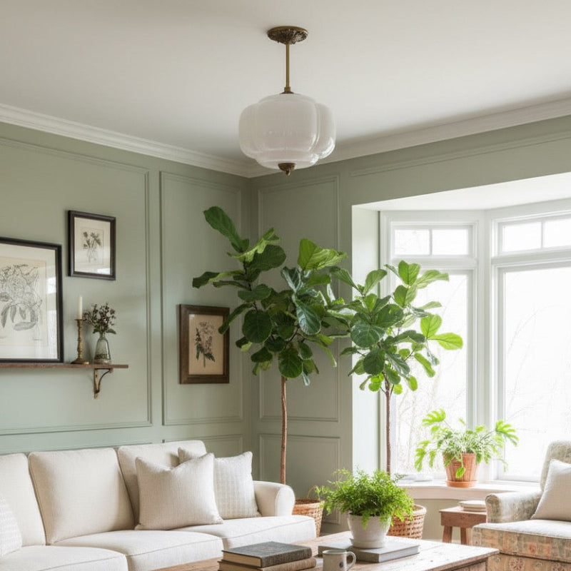 Vintage Milk Glass Eloise Semi-Flush Mount Pendant Light