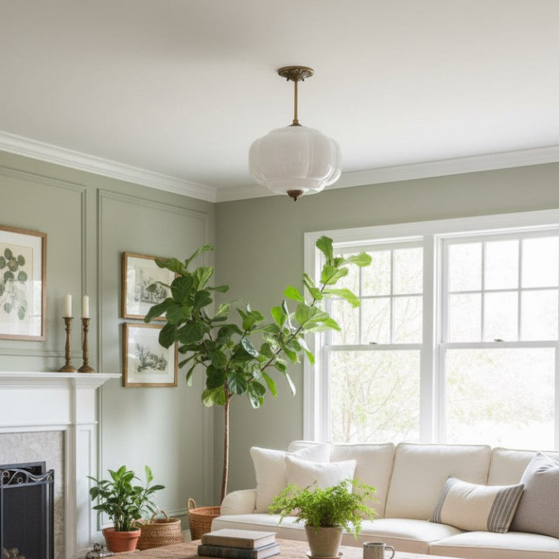 Vintage Milk Glass Eloise Semi-Flush Mount Pendant Light