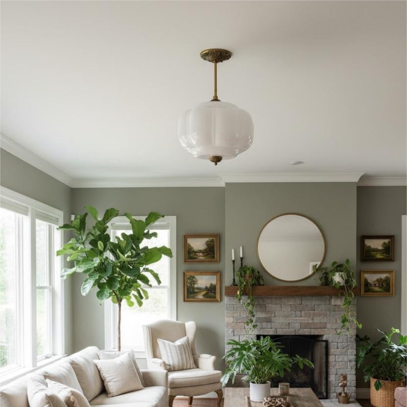 Vintage Milk Glass Eloise Semi-Flush Mount Pendant Light