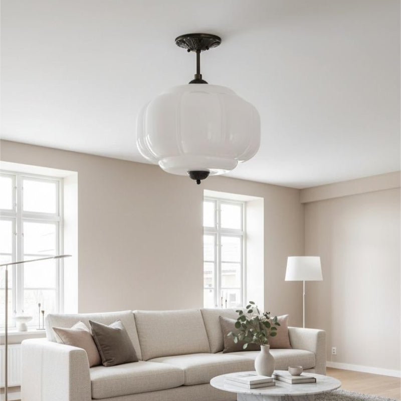 Vintage Milk Glass Eloise Semi-Flush Mount Pendant Light
