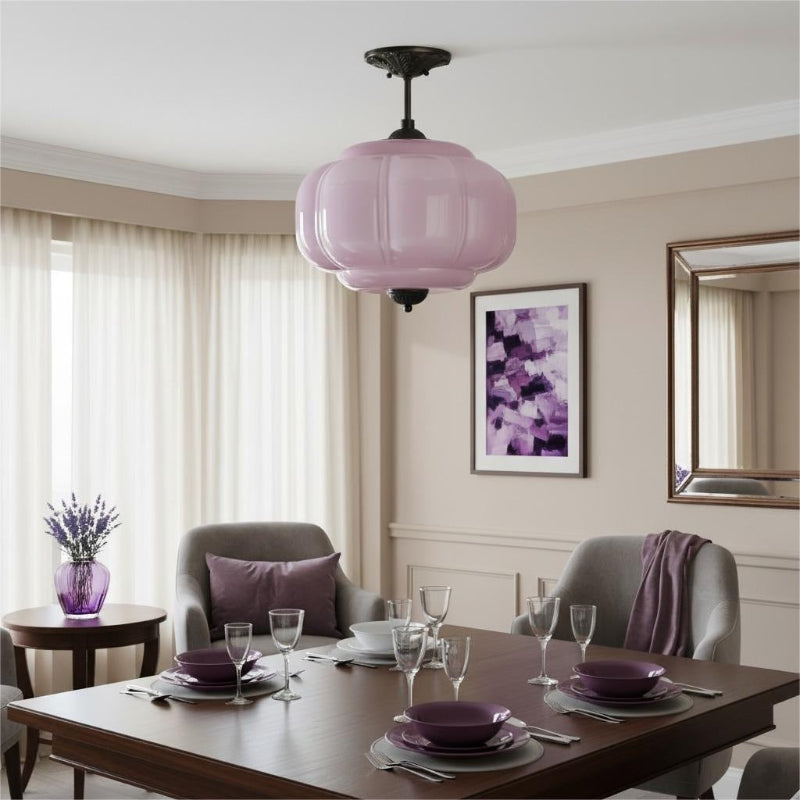 Vintage Milk Glass Eloise Semi-Flush Mount Pendant Light