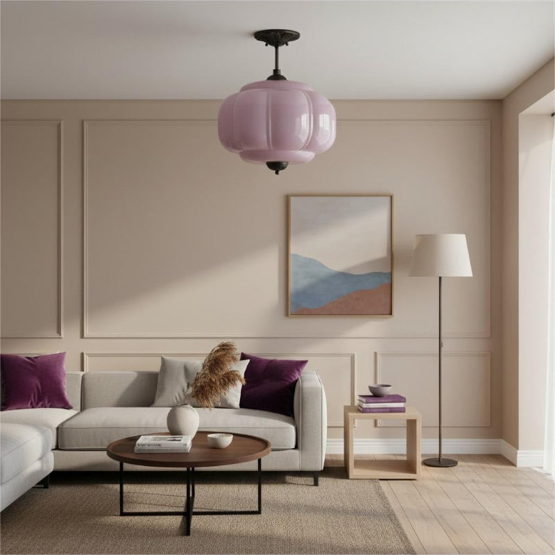 Vintage Milk Glass Eloise Semi-Flush Mount Pendant Light