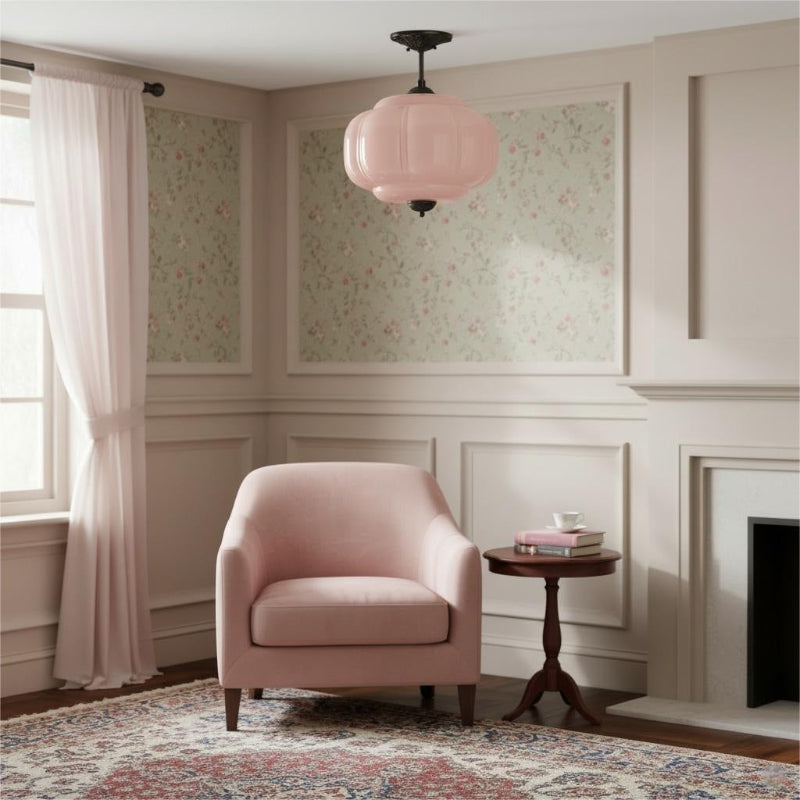 Vintage Milk Glass Eloise Semi-Flush Mount Pendant Light