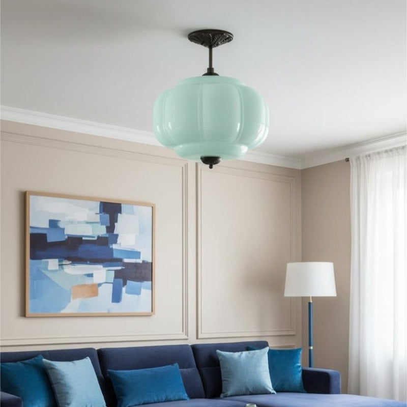 Vintage Milk Glass Eloise Semi-Flush Mount Pendant Light