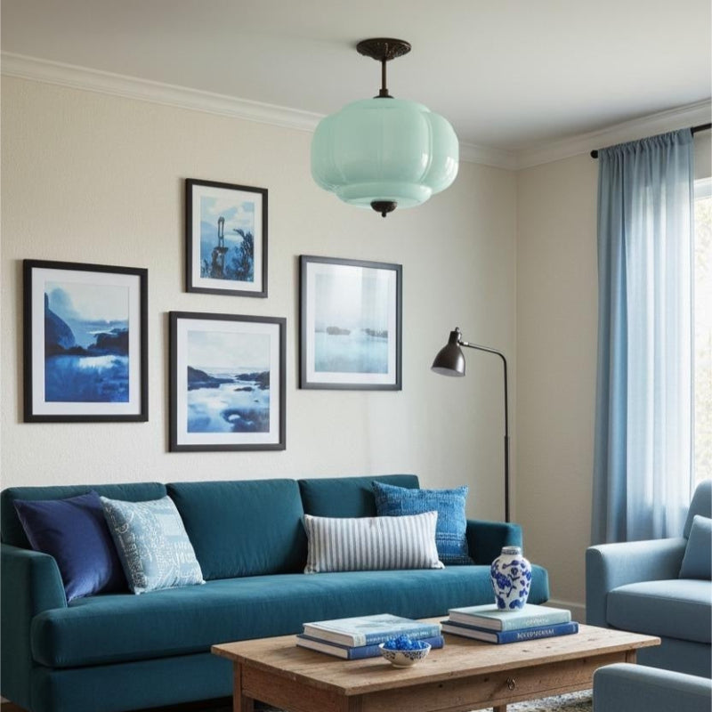 Vintage Milk Glass Eloise Semi-Flush Mount Pendant Light