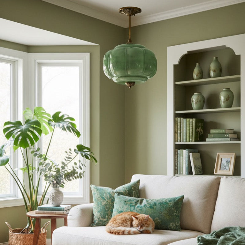 Vintage Milk Glass Eloise Semi-Flush Mount Pendant Light