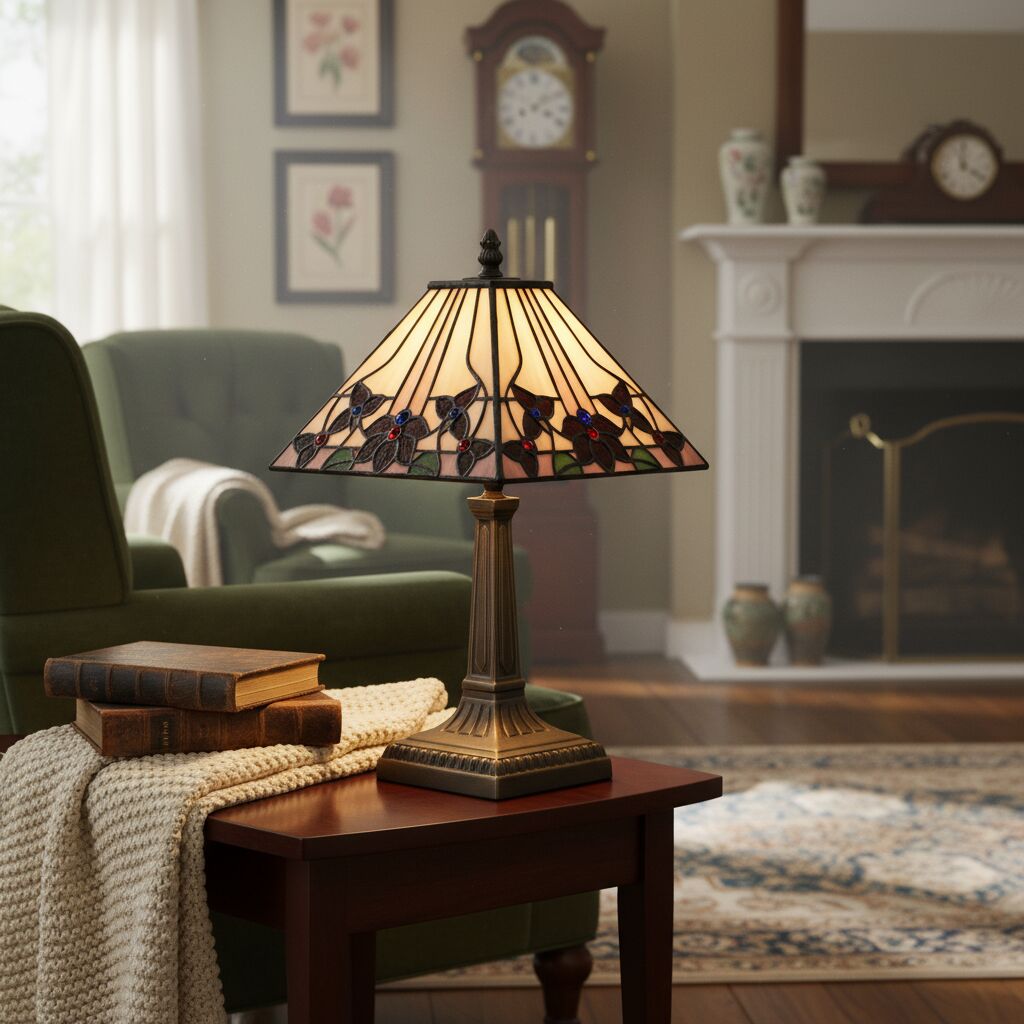 TF Camillo Dragonfly Stained Glass Table Lamp - Art Nouveau Tiffany Style with Scalloped Edge for Living Room and Bedroom