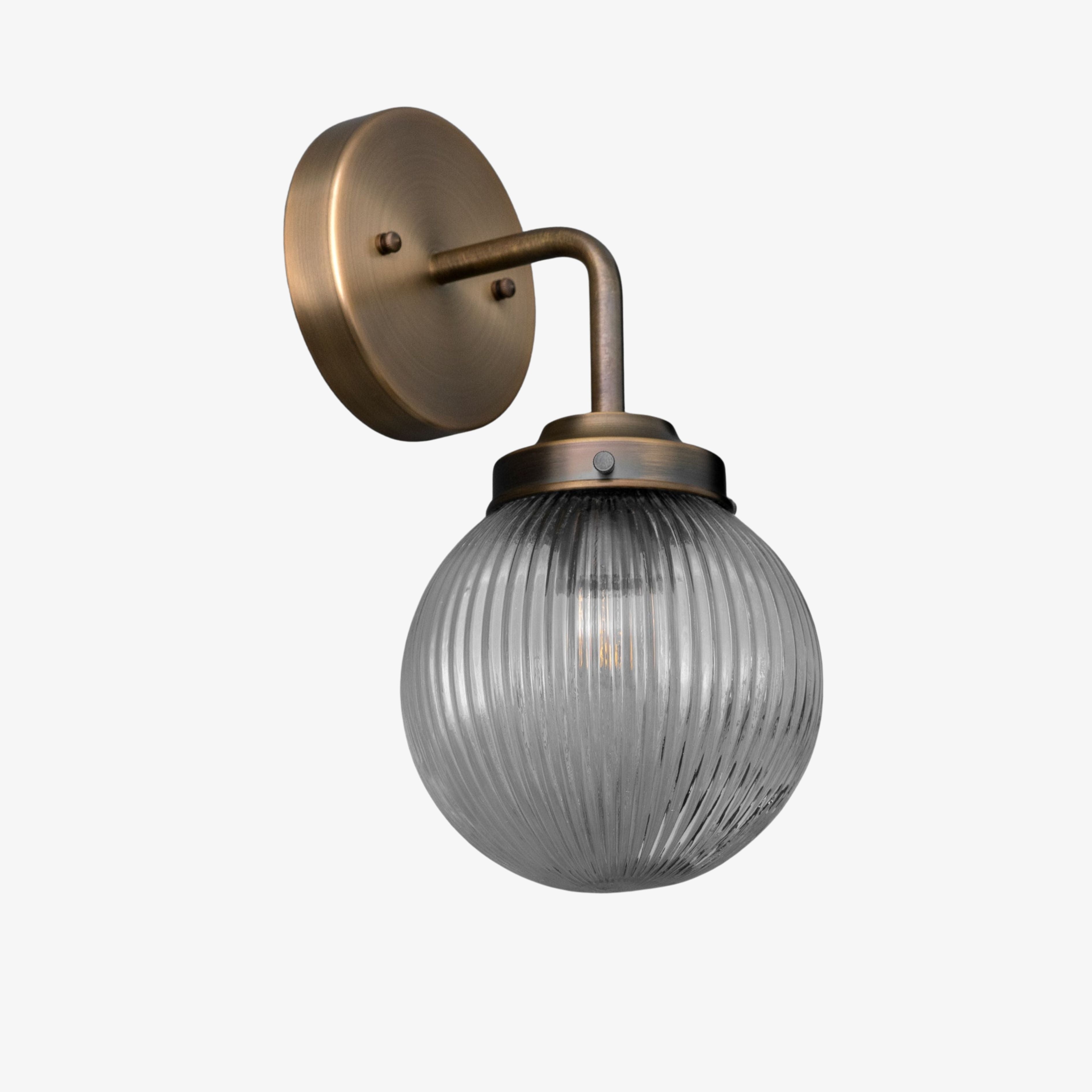 Glorica Glass Aged Brass Wall Sconce - Ribbed Glass Shade Industrial Style Lighting