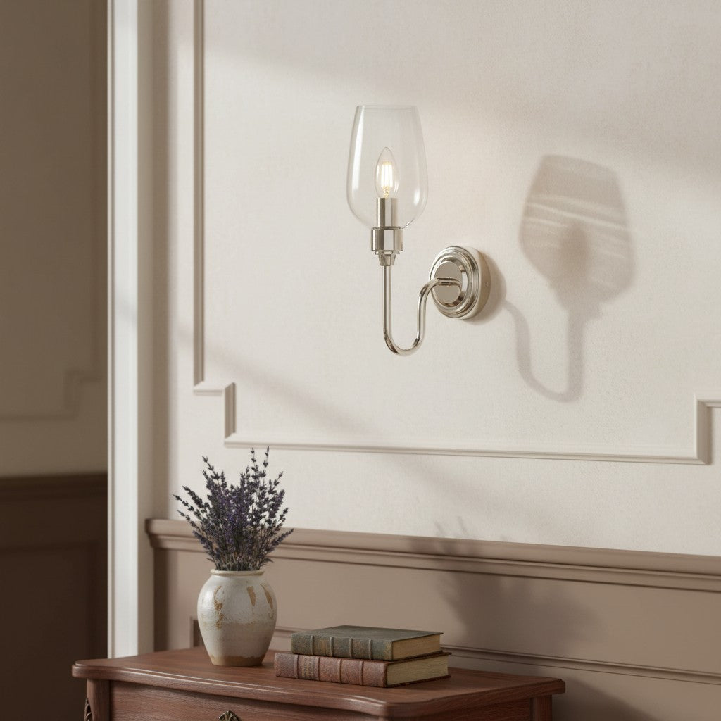 Clarione Art Deco Wall Light with Clear Glass Shade – Modern Metal Design for Hallways