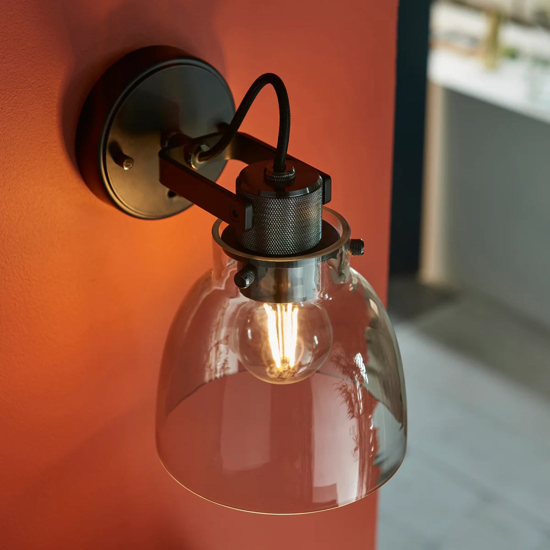 Readium Modern Glass-Shaded Wall Lamp – Adjustable Head for Bedrooms and Hallways