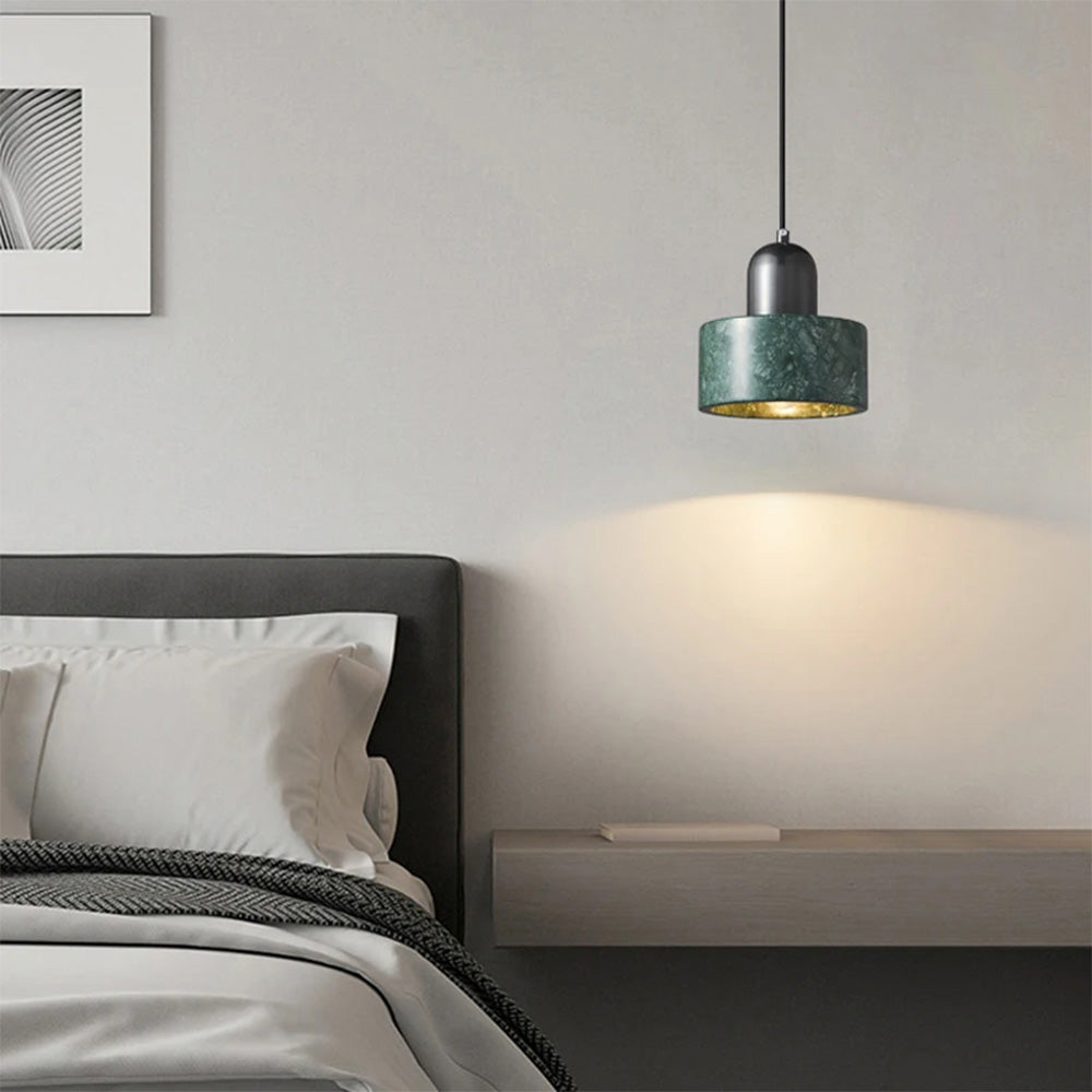 Modern Marble Pendant Lamp - Green Cylindrical Light for Dining Area