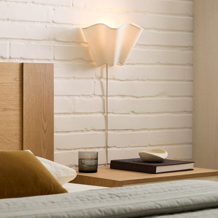 Oslan Modern Plug-In Sconce - Scalloped Ivory Linen Shade Wall Lamp