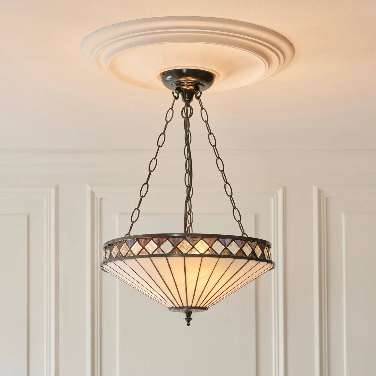 TF Fargo Adjustable Pendant with Stained-Glass Inspired Inverted Shade for Island and Dining