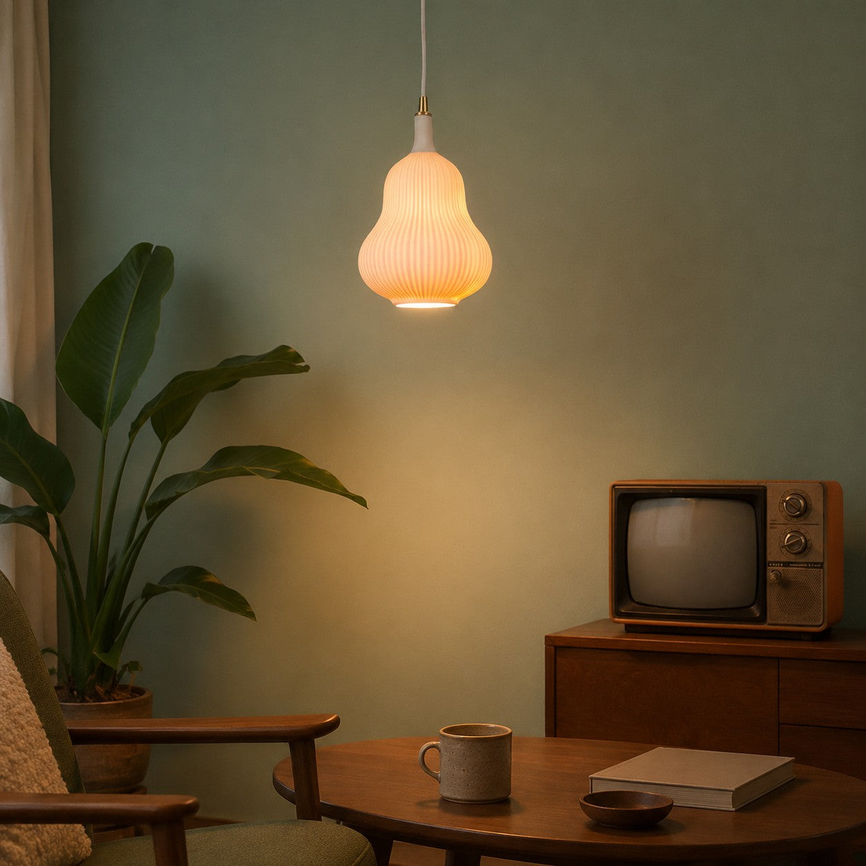 Ceramic pendant lamp in a living room