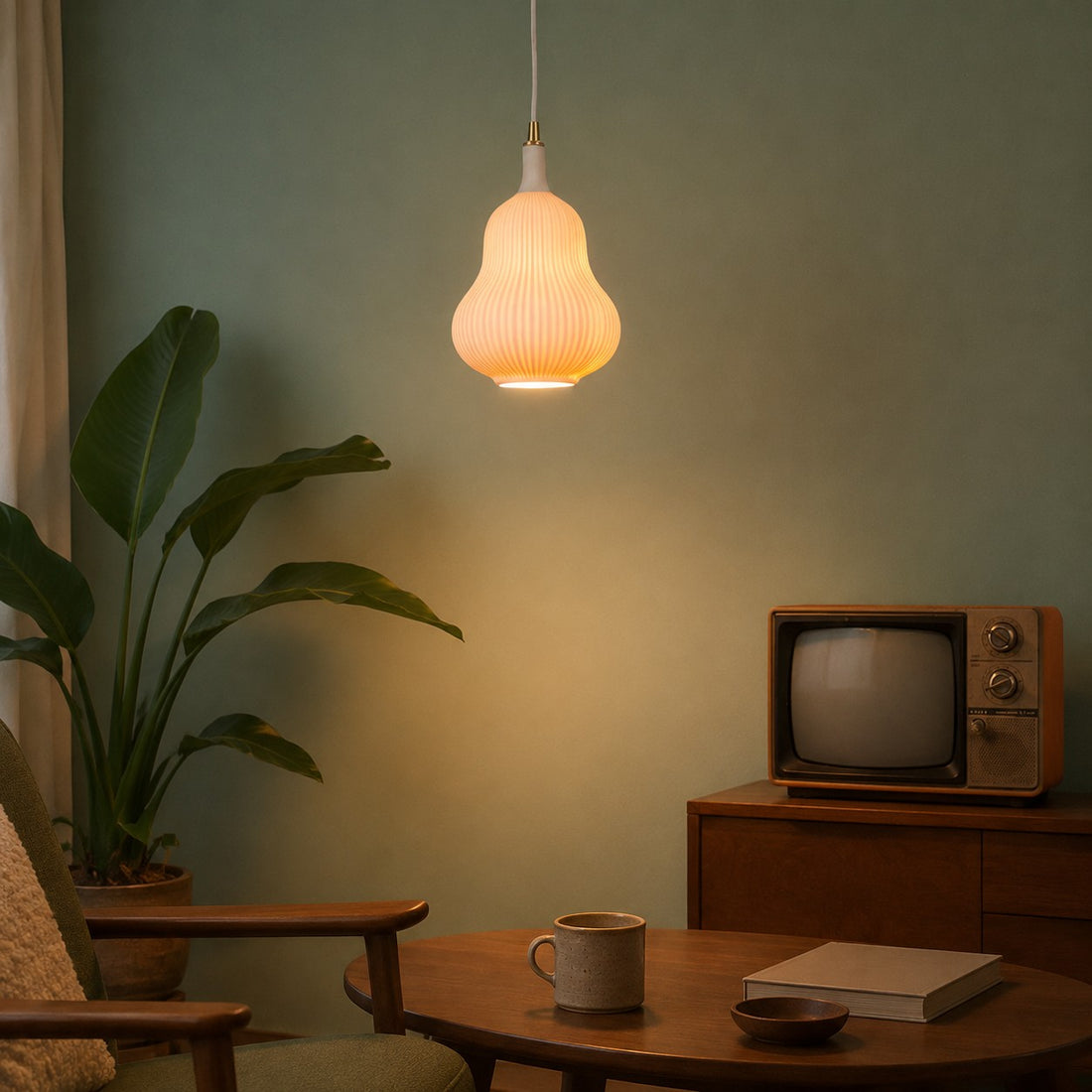 Ceramic pendant lamp in a living room