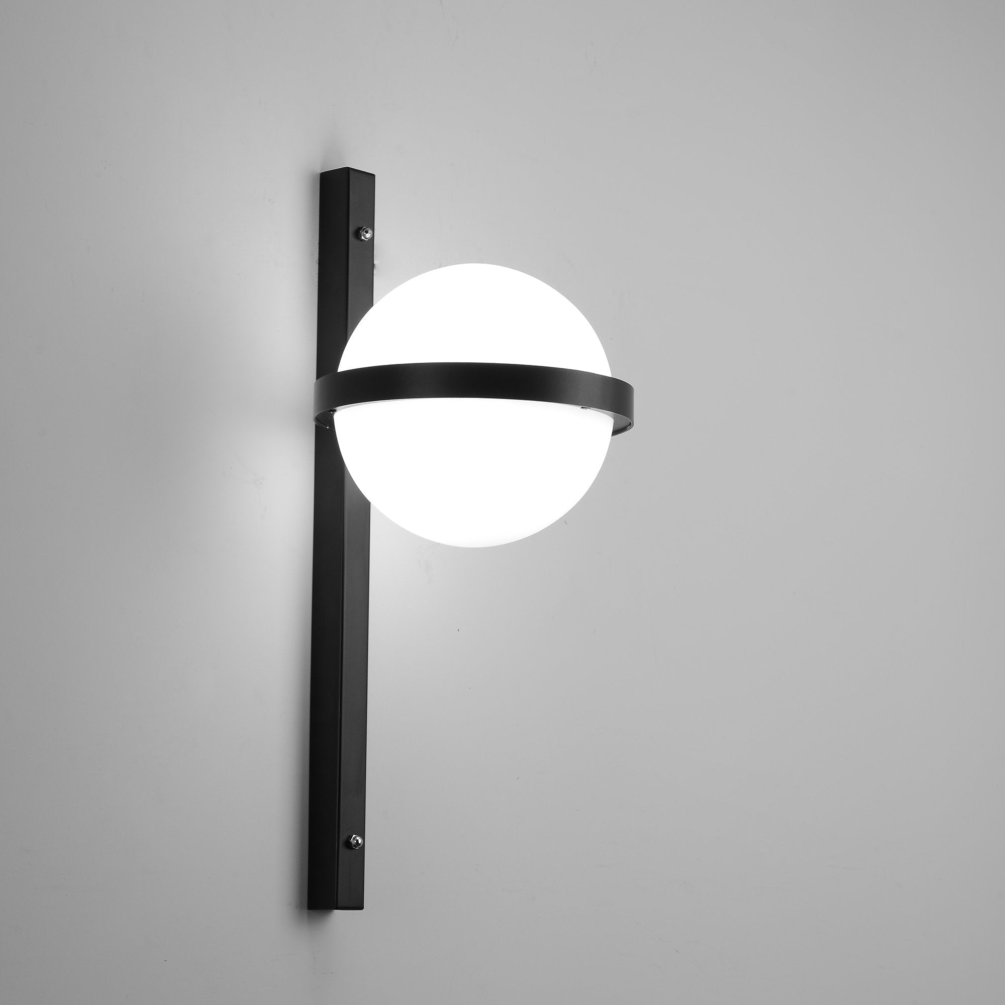 Modern Metal Wall Light - Black Frame Glowing Sphere Lamp for Garden