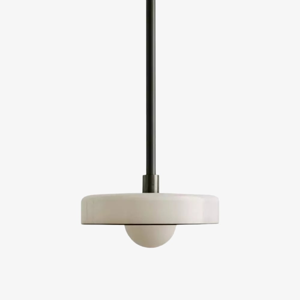 Kalo Modern Pendant Light - Sleek Metal Rod and Disc Orb Glass Design