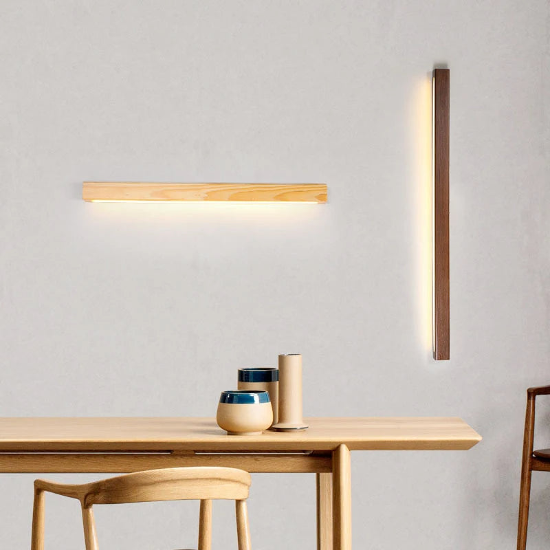 Modern Wood Mirror Wall Lighting - Rectangle Fixture for Bathroom