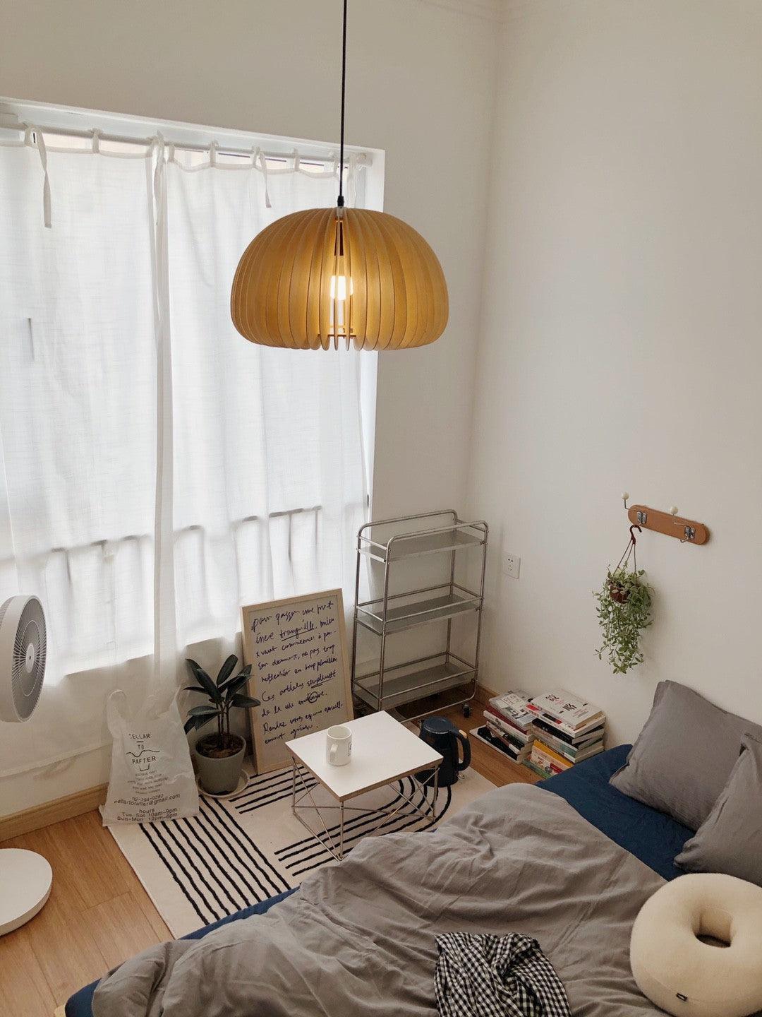 Rounded Wood Slat Swag Pendant Light