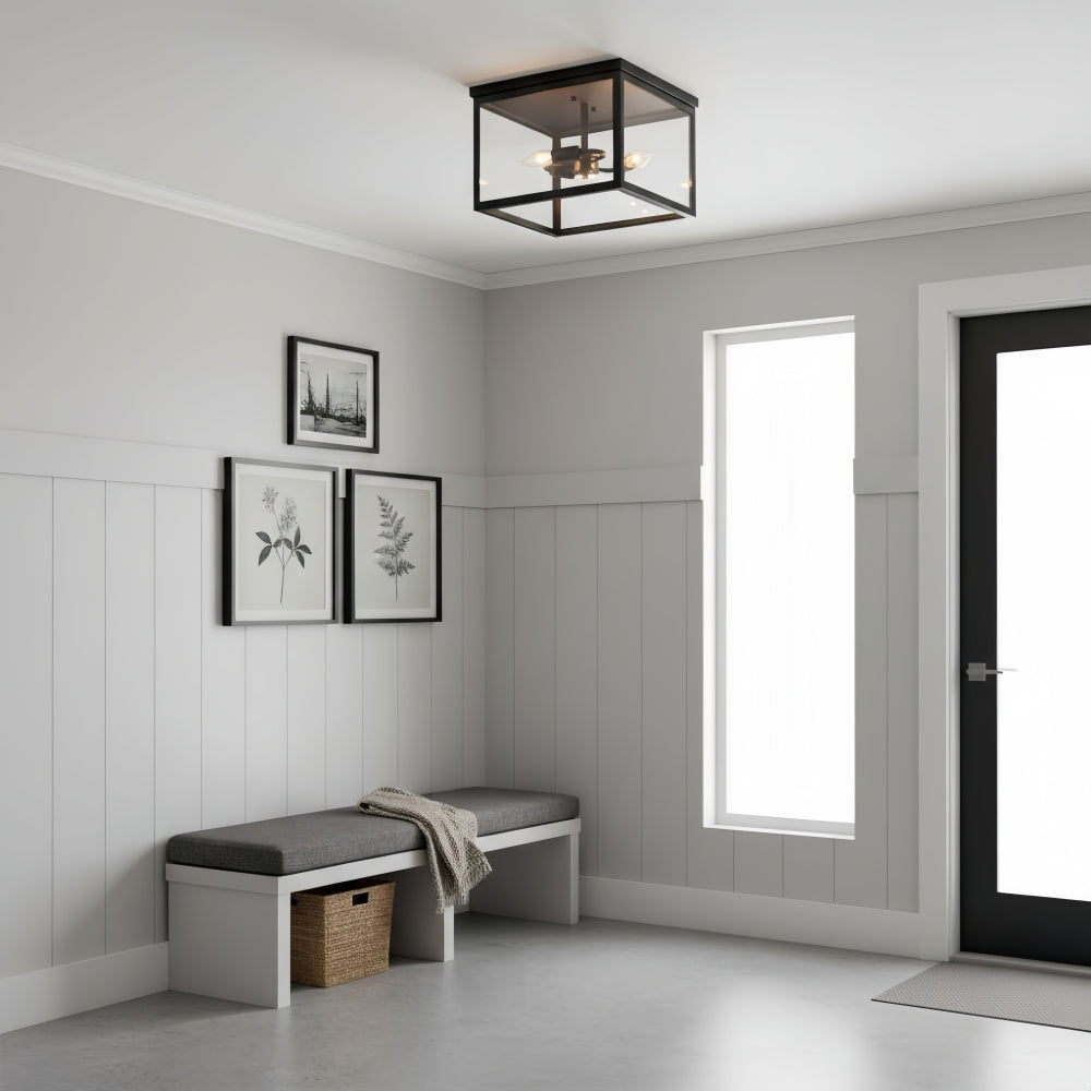 Ferrix Classic Outdoor Ceiling Lamp - Iron Glass Flush Mount for Porch