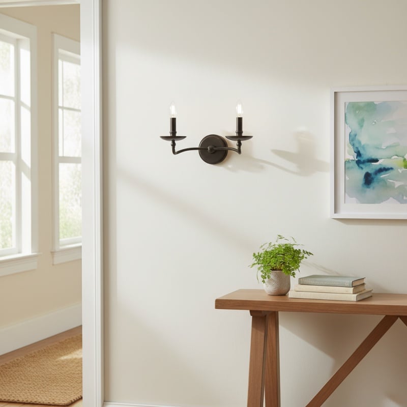 Tela Classic Iron Candle-Arm Wall Sconce – Rustic Metal Single or Double Fixture for Hallway and Dining