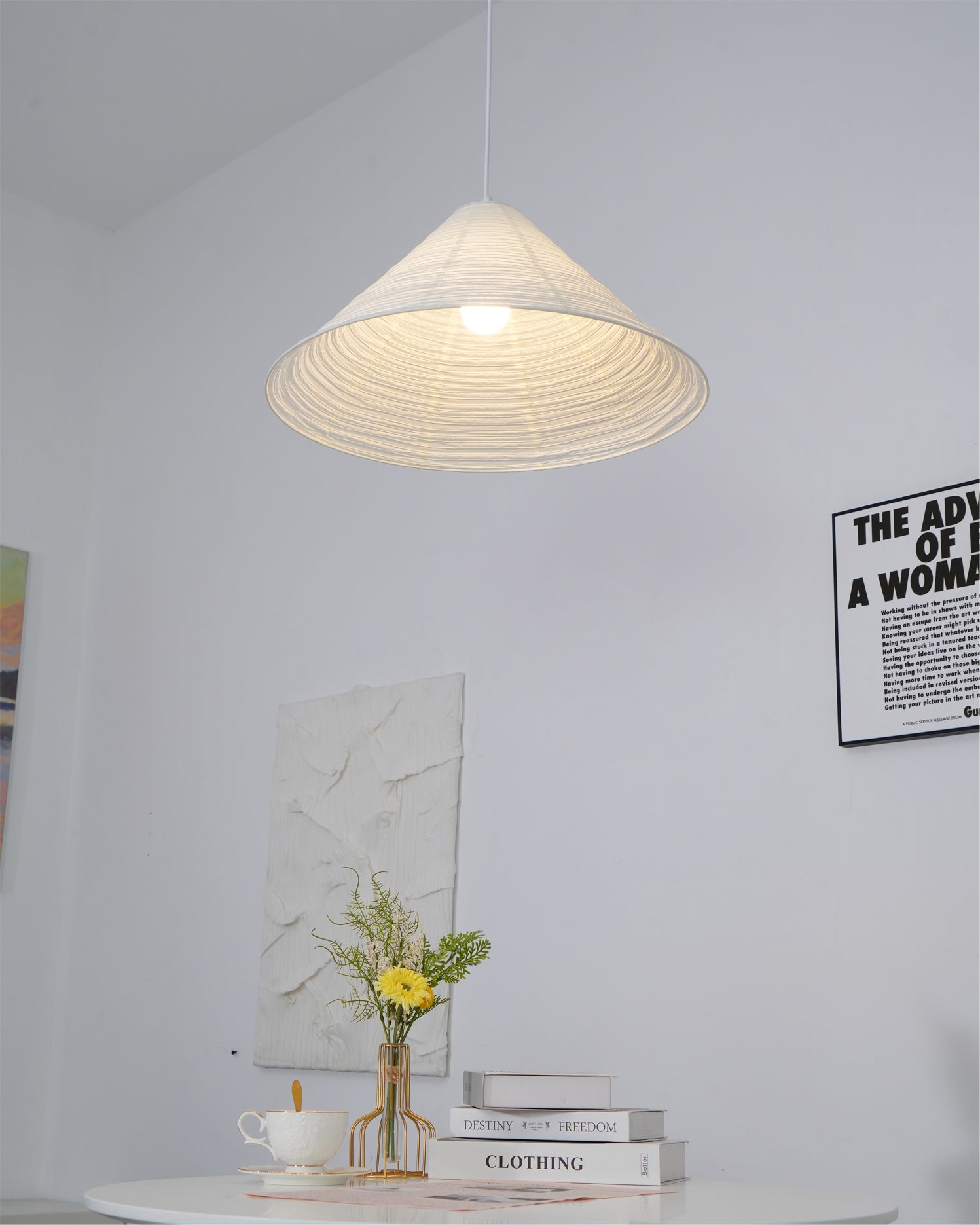 Washi Paper Pyramid Pendant Lamp - Handcrafted Light for Living Room