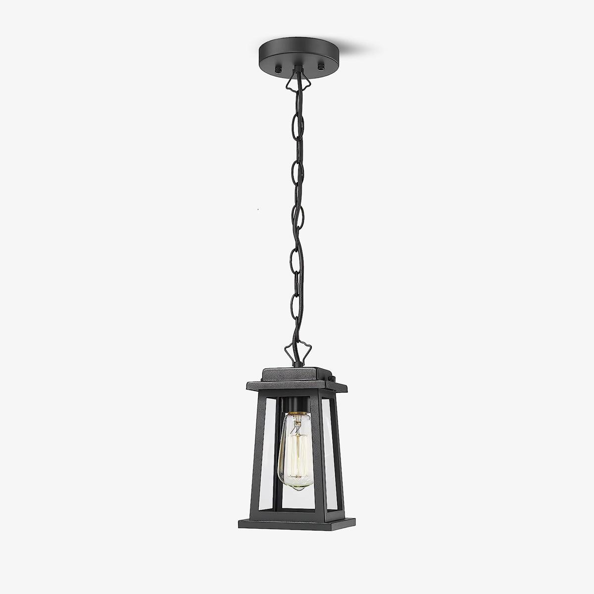 Outdoor Lantern Pendant Lamp -Timeless Design - Black Metal & Glass