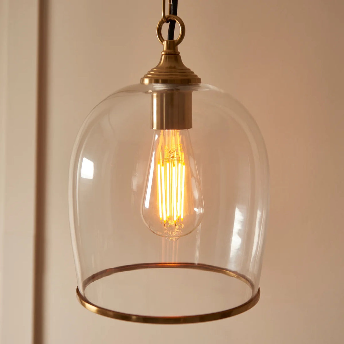 Brazara Glass Dome Pendant Light – Classic Metal Trim Design for Kitchen and Dining