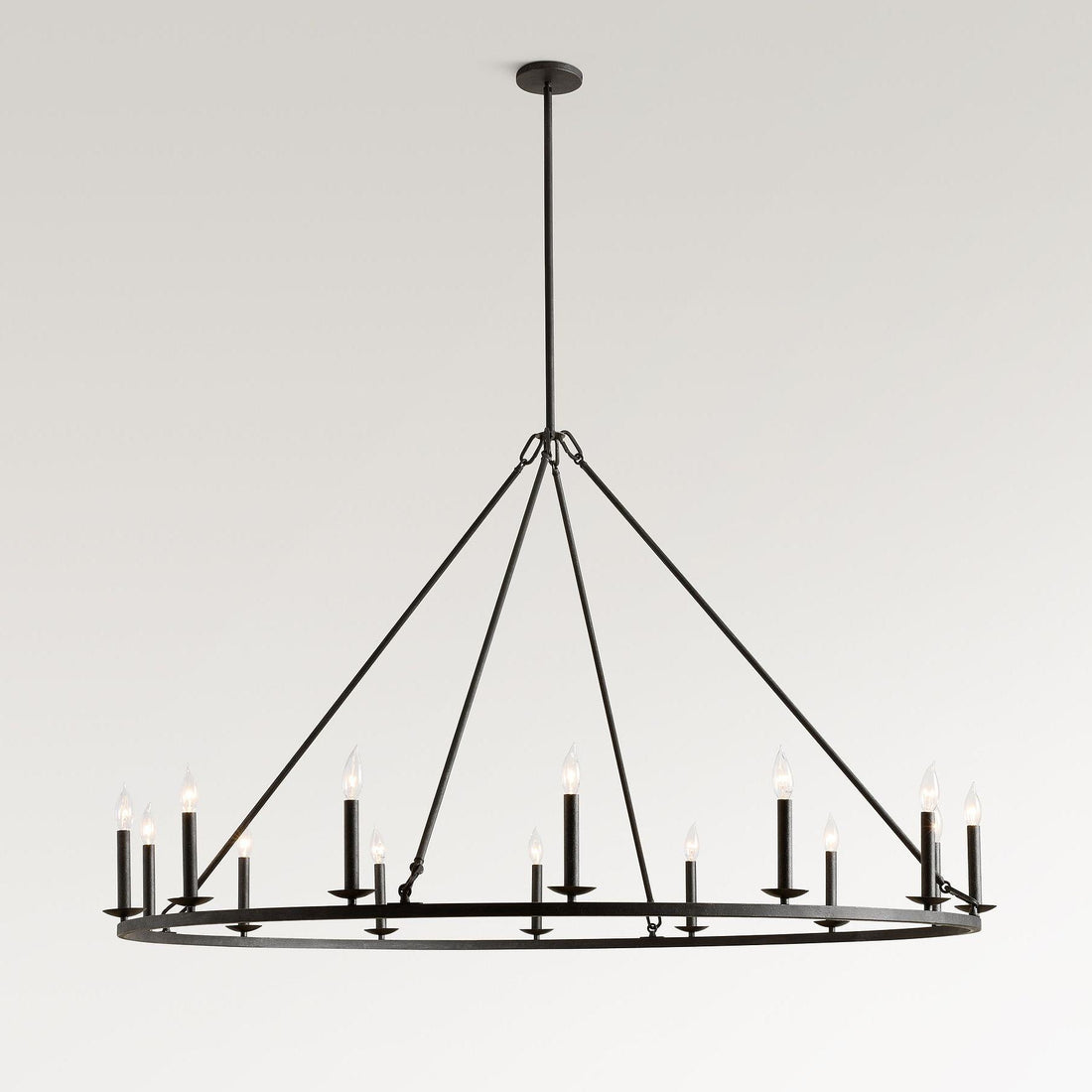 Rowan Rustic Iron Chandelier - Round Wagon Wheel Lamp for Living Room