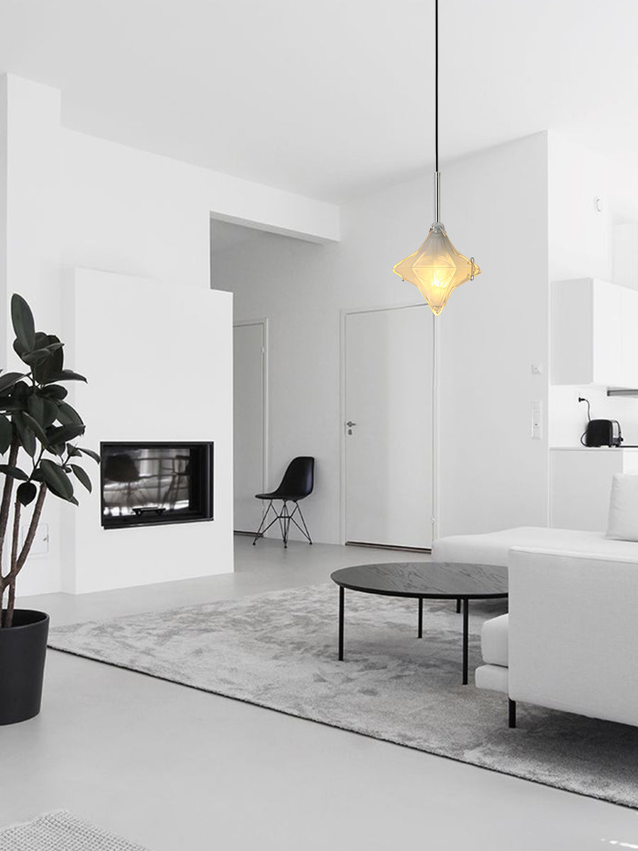 Art Deco Astris Elara Star Pendant Light - Frosted Glass Pendant with Geometric Style