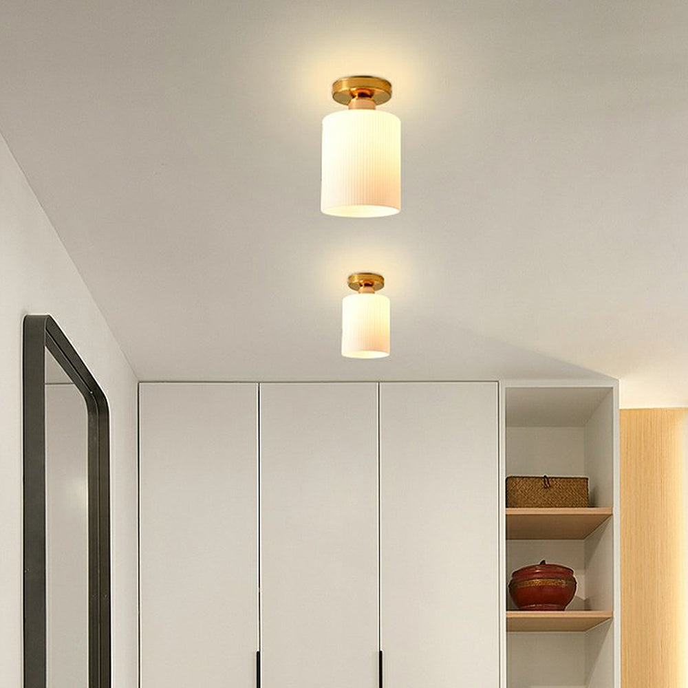 Chic Gold Ceiling Light - Mini Glass Striped Shade Lamp for Hallway